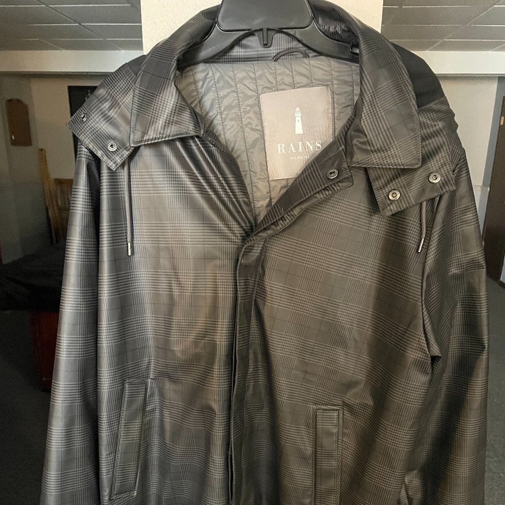 RAINS "padded mac" insulated raincoat removable hood unisex L/XL